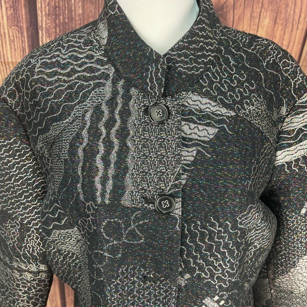 Chico’s beautiful black and rainbow metallic thread dressy blazer jacket size 2 - Picture 3 of 17